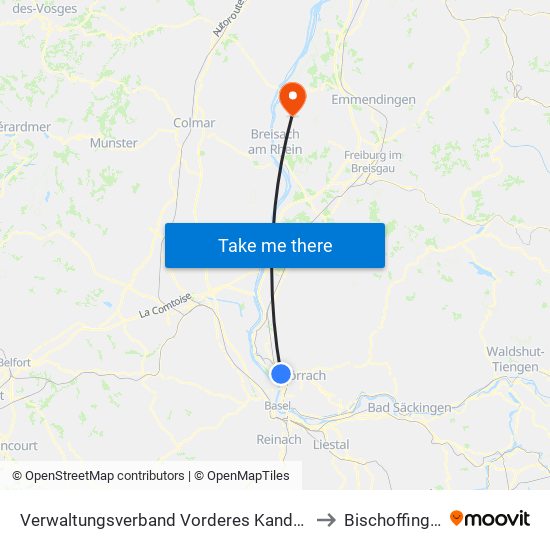 Verwaltungsverband Vorderes Kandertal to Bischoffingen map