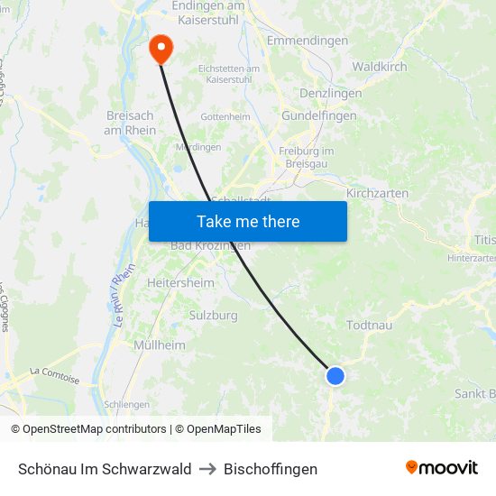 Schönau Im Schwarzwald to Bischoffingen map