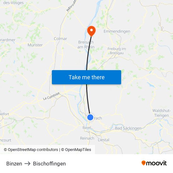 Binzen to Bischoffingen map