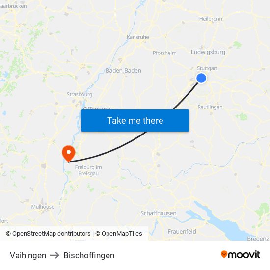 Vaihingen to Bischoffingen map