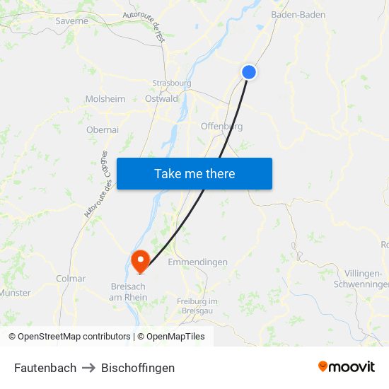 Fautenbach to Bischoffingen map