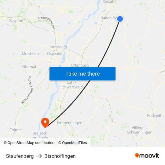 Staufenberg to Bischoffingen map
