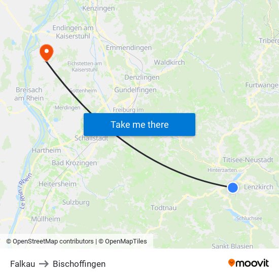 Falkau to Bischoffingen map