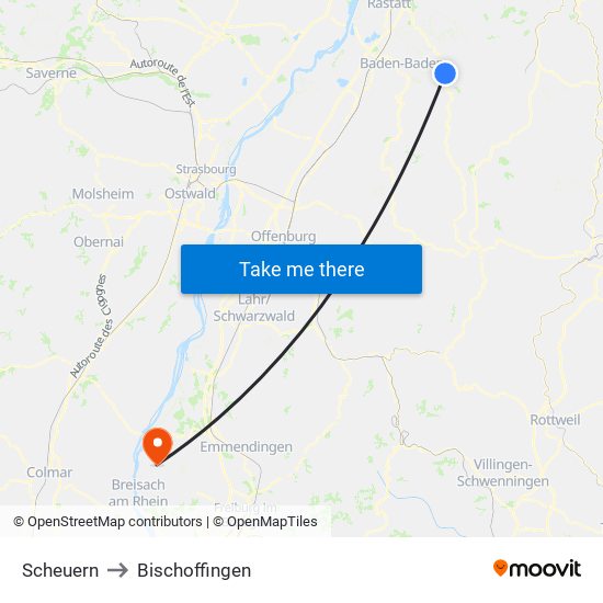 Scheuern to Bischoffingen map