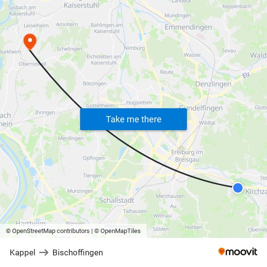 Kappel to Bischoffingen map
