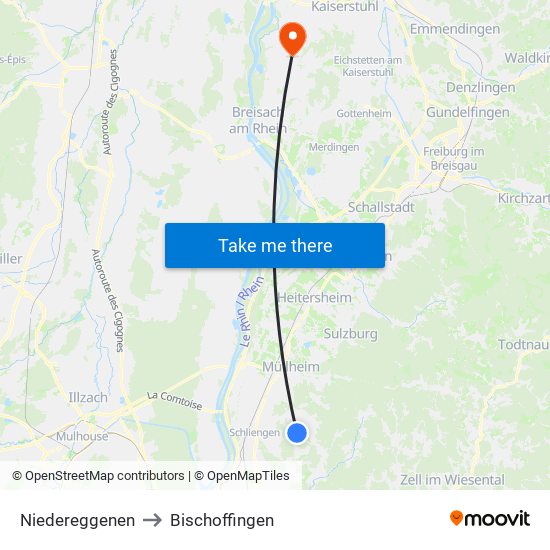 Niedereggenen to Bischoffingen map
