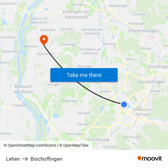 Lehen to Bischoffingen map