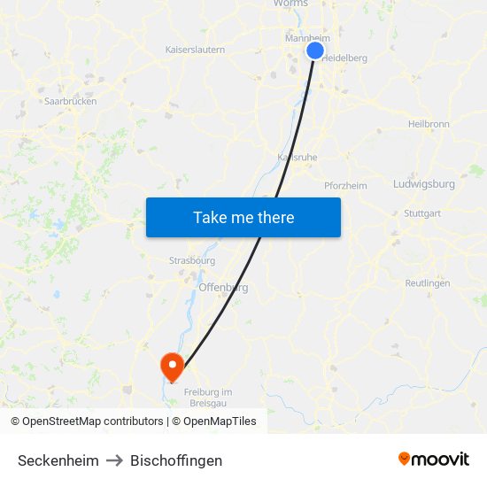 Seckenheim to Bischoffingen map