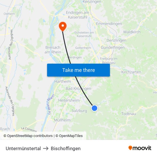 Untermünstertal to Bischoffingen map