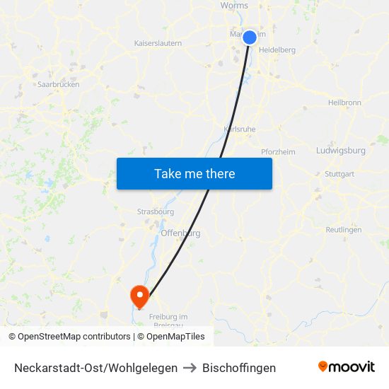Neckarstadt-Ost/Wohlgelegen to Bischoffingen map