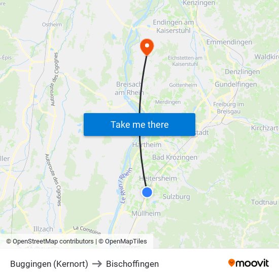 Buggingen (Kernort) to Bischoffingen map