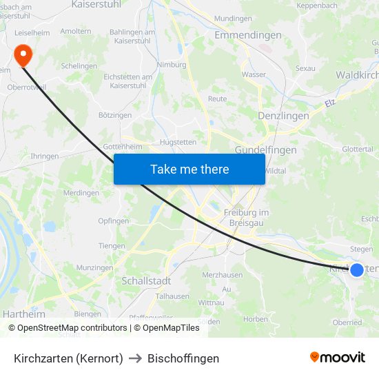 Kirchzarten (Kernort) to Bischoffingen map