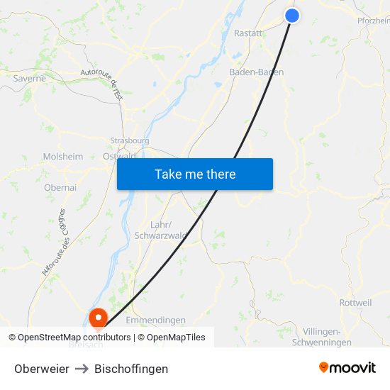 Oberweier to Bischoffingen map