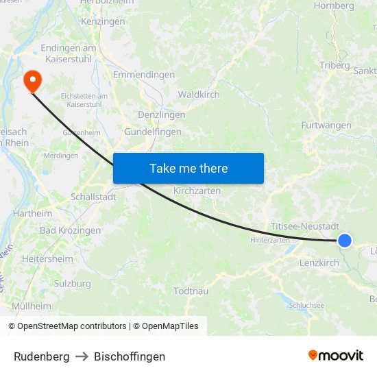 Rudenberg to Bischoffingen map