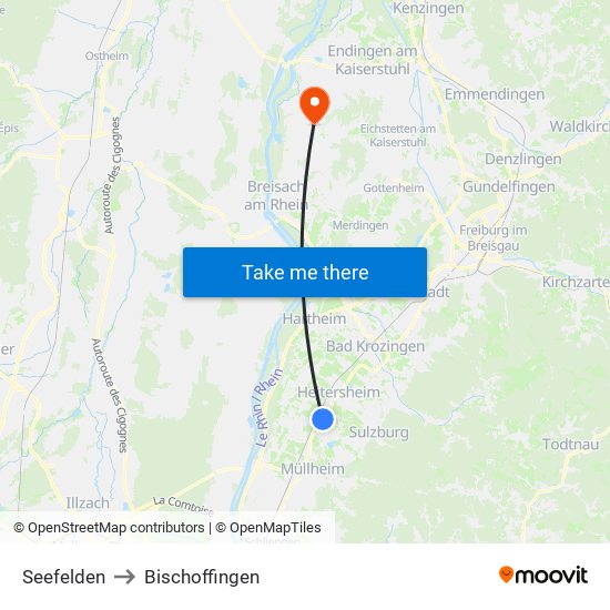 Seefelden to Bischoffingen map