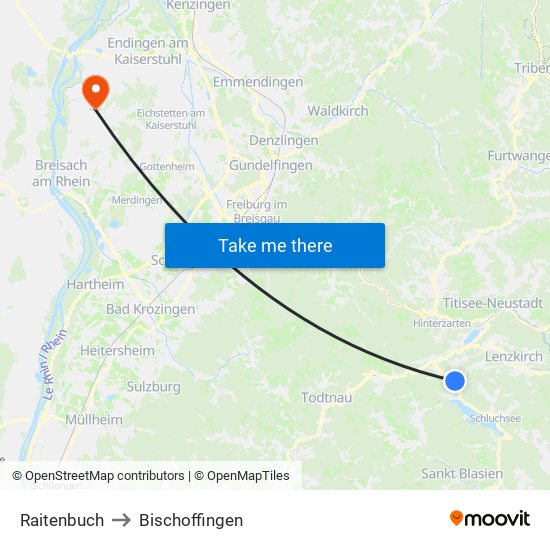 Raitenbuch to Bischoffingen map