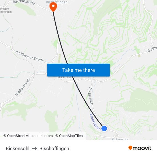 Bickensohl to Bischoffingen map