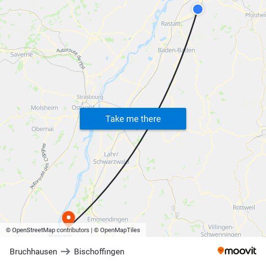 Bruchhausen to Bischoffingen map