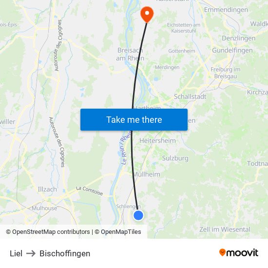 Liel to Bischoffingen map