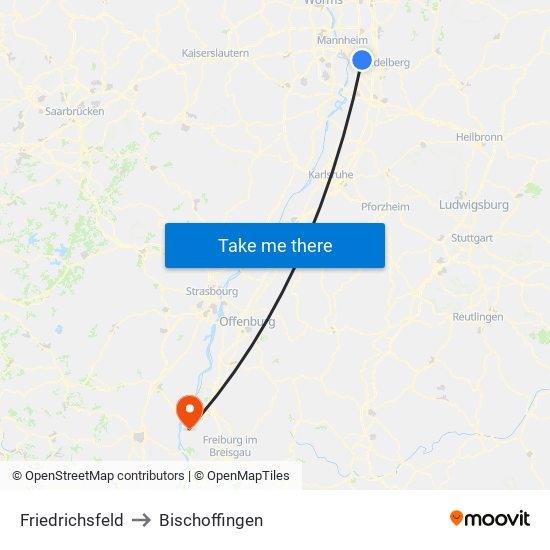 Friedrichsfeld to Bischoffingen map