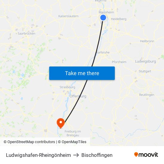 Ludwigshafen-Rheingönheim to Bischoffingen map