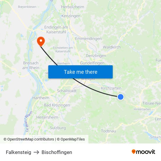 Falkensteig to Bischoffingen map