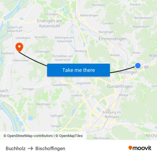 Buchholz to Bischoffingen map
