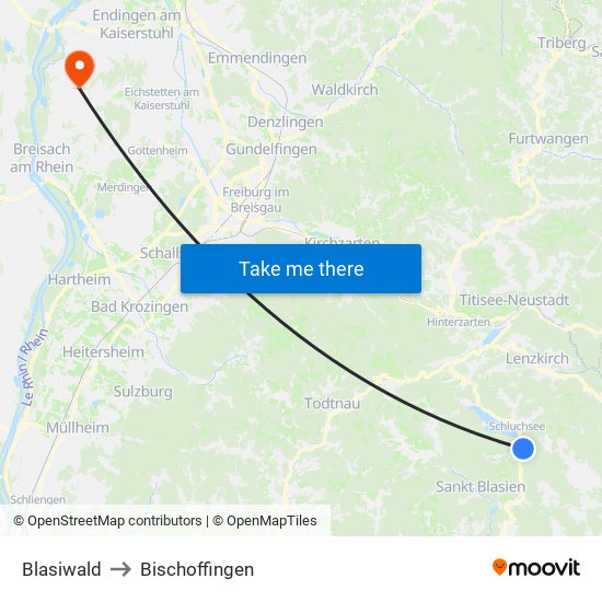 Blasiwald to Bischoffingen map