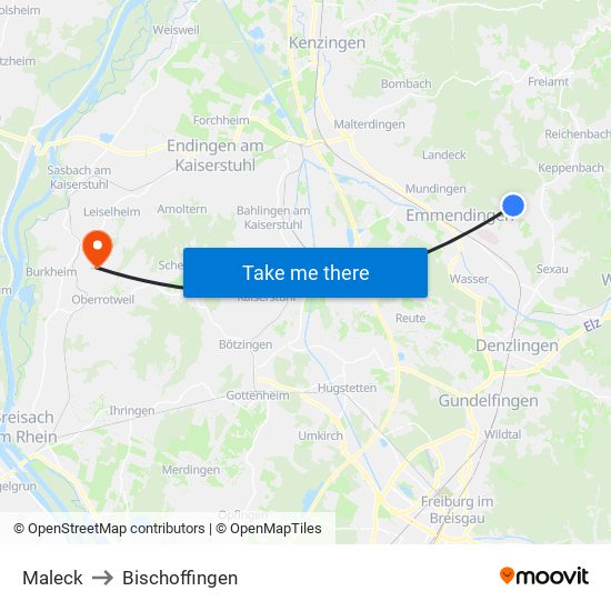 Maleck to Bischoffingen map