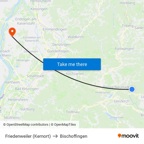 Friedenweiler (Kernort) to Bischoffingen map