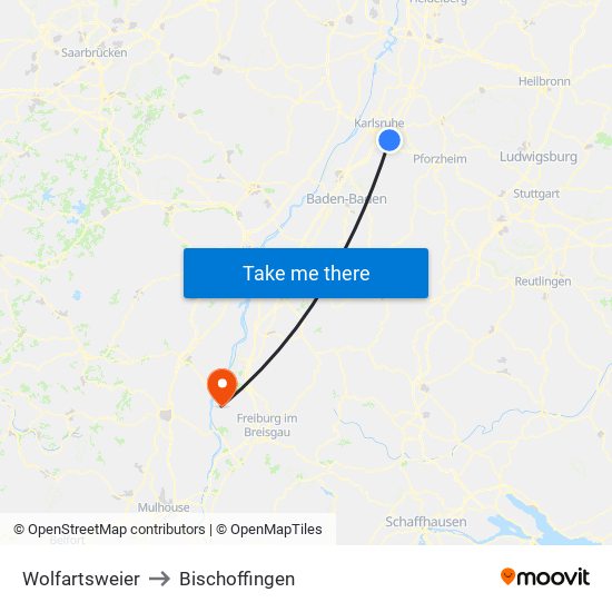 Wolfartsweier to Bischoffingen map