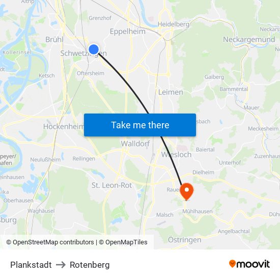 Plankstadt to Rotenberg map