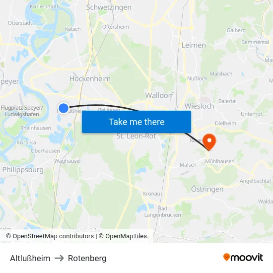 Altlußheim to Rotenberg map