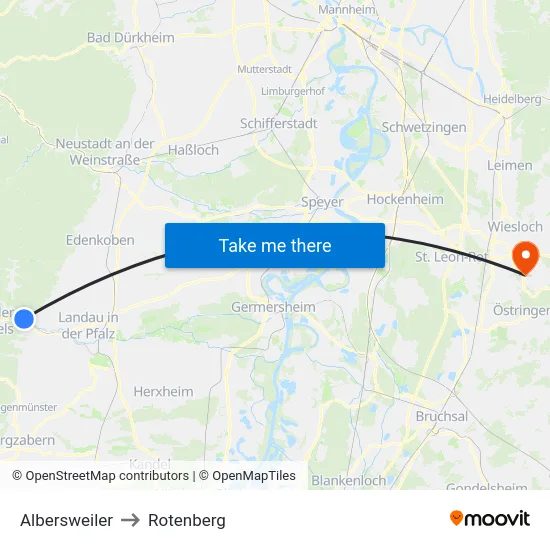 Albersweiler to Rotenberg map