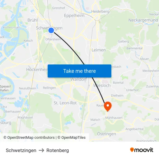 Schwetzingen to Rotenberg map
