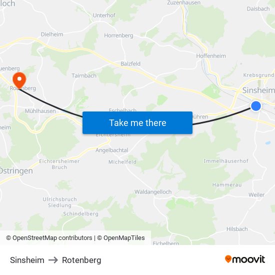 Sinsheim to Rotenberg map