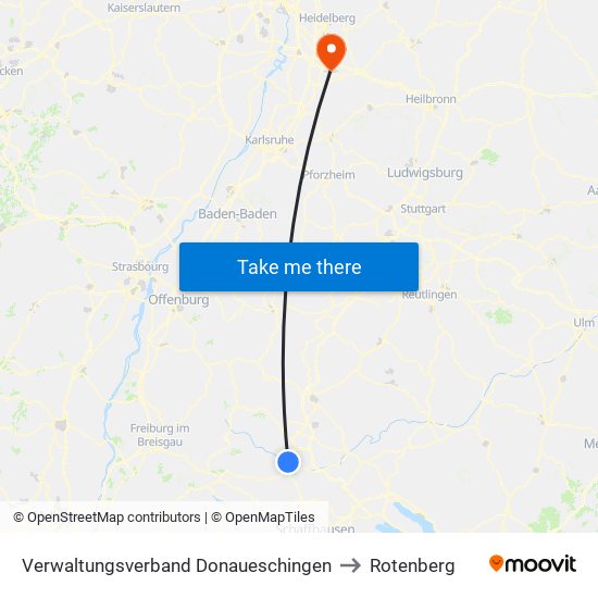 Verwaltungsverband Donaueschingen to Rotenberg map