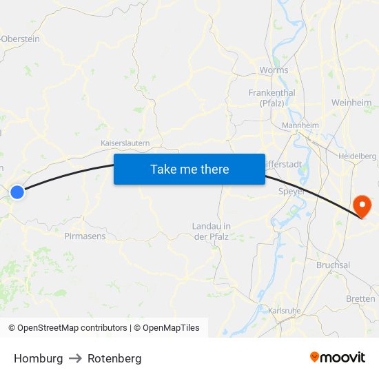 Homburg to Rotenberg map