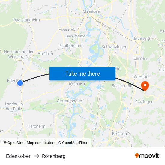 Edenkoben to Rotenberg map