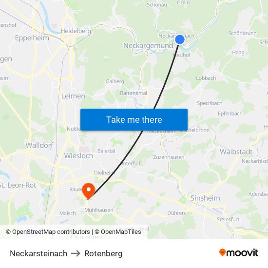 Neckarsteinach to Rotenberg map