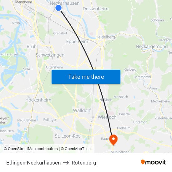 Edingen-Neckarhausen to Rotenberg map