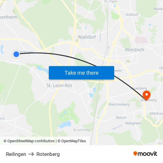 Reilingen to Rotenberg map