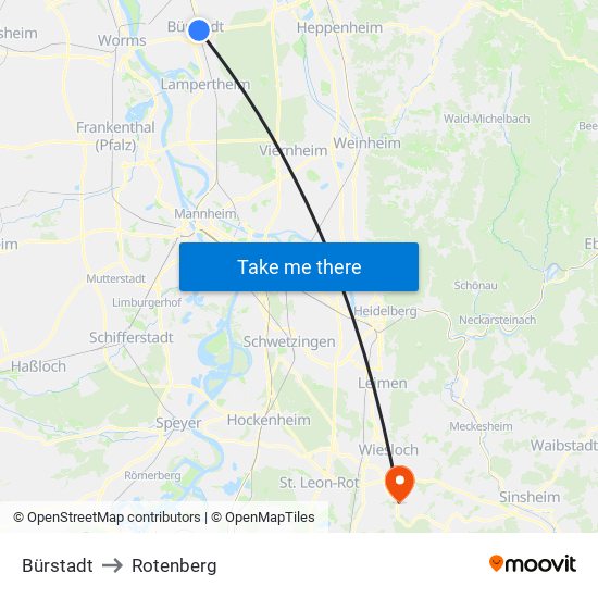 Bürstadt to Rotenberg map