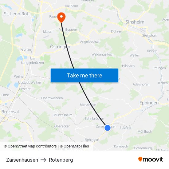 Zaisenhausen to Rotenberg map