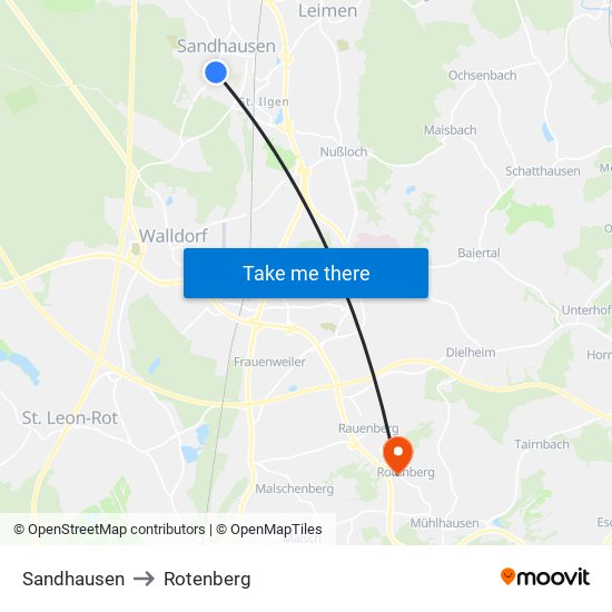 Sandhausen to Rotenberg map