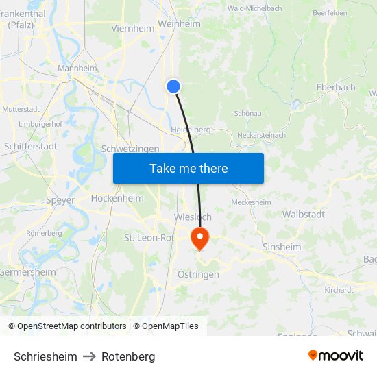 Schriesheim to Rotenberg map