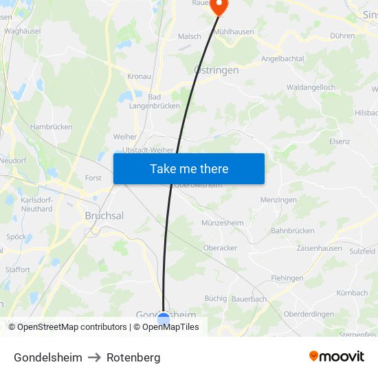 Gondelsheim to Rotenberg map