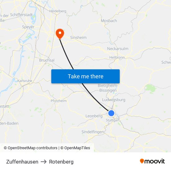 Zuffenhausen to Rotenberg map