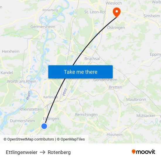 Ettlingenweier to Rotenberg map