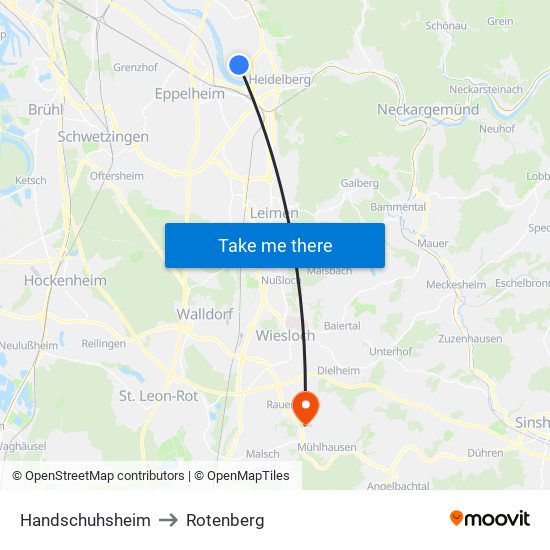 Handschuhsheim to Rotenberg map